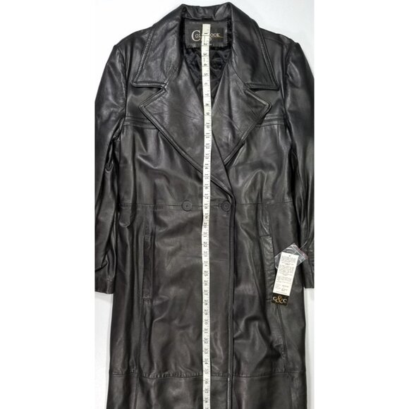 Colebrook & Co. Black Leather Lined Trench Coat Women's L Biker Goth Western - Picture 2 of 16